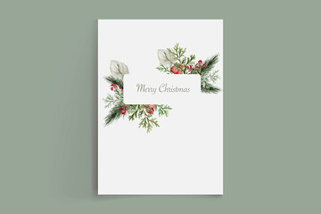simple watercolor christmas card with red and green ornament