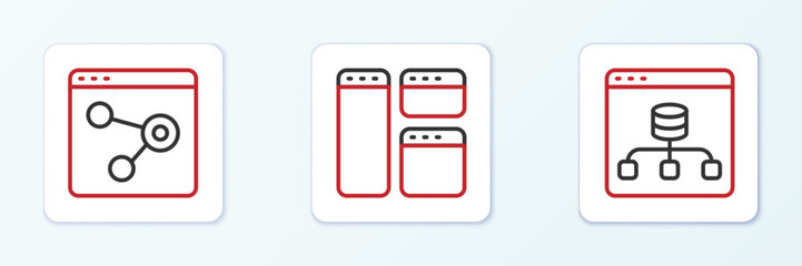 Set line Server, Data, Browser window and icon. Vector