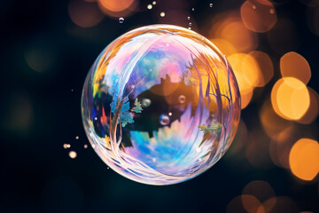 Fototapeta na wymiar Close up of beautiful soap bubble, aesthetic look