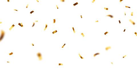 Golden confetti and zigzag ribbon falling from above streamer, tinsel vector - obrazy, fototapety, plakaty