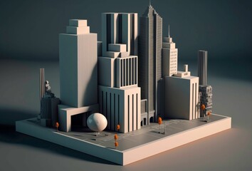 AI generated illustration of A vibrant 3D paper model of an industrial cityscape