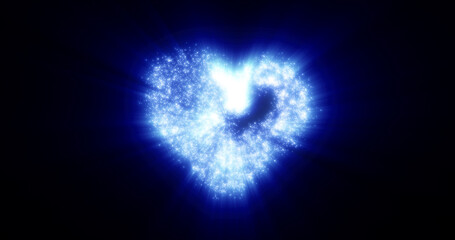 Abstract blue love heart made of small bright glowing particles of energy festive background for Valentine's day