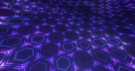 Obraz premium Abstract purple background pattern of hexagons glowing futuristic digital energy magical bright