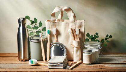 Eco-friendly sustainable living kit with reusable items for daily use.
