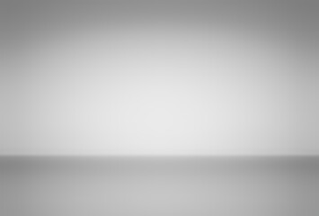 Light grey empty room plain symmetrical background 3d. Gray defocused distanse empty floor and wall smooth texture.