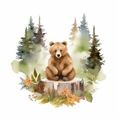 AI-generated illustration of a bear in its natural habitat, standing in lush green grass