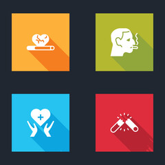 Set Heart disease with smoking, Man cigarette, cross and Broken icon. Vector