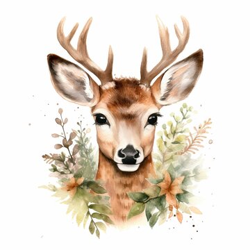 AI generated illustration of a white-tailed deer standing in a field of wildflowers