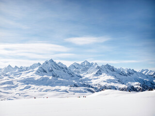 Fototapeta na wymiar landscape of white snowy mountains range with clear blue sky