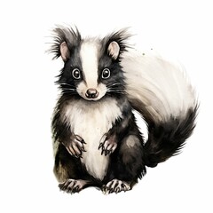 AI generated illustration of a black and white skunk on a white background