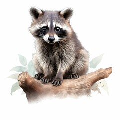 Obraz premium AI generated illustration of a raccoon perched on a branch of a tree