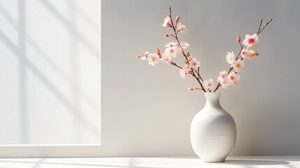 White ceramic vase with blooming flowers