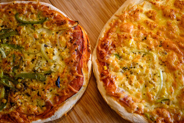pizza on a wooden board