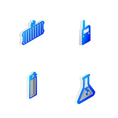 Fototapeta premium Set Isometric line Walkie talkie, Heating radiator, Lighter and Test tube and flask icon. Vector