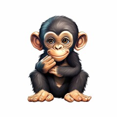 AI generated illustration of an adorable cartoon monkey on a white background