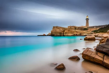 Fotobehang lighthouse on the island of island © Sofia Saif