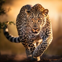 Naklejka premium AI generated illustration of a majestic leopard standing on a rocky path, its golden coat