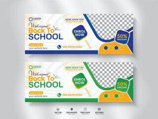 School education social media cover page layout & kids school admission web banner template design set. Admission web banner post or social media banner design. - obrazy, fototapety, plakaty