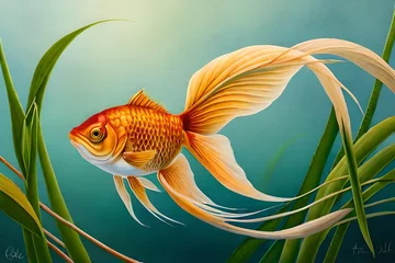 Fotobehang goldfish in aquarium © Sofia Saif