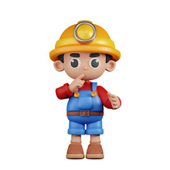 3d Character Miner Quiet Pose. 3d render isolated on transparent backdrop.