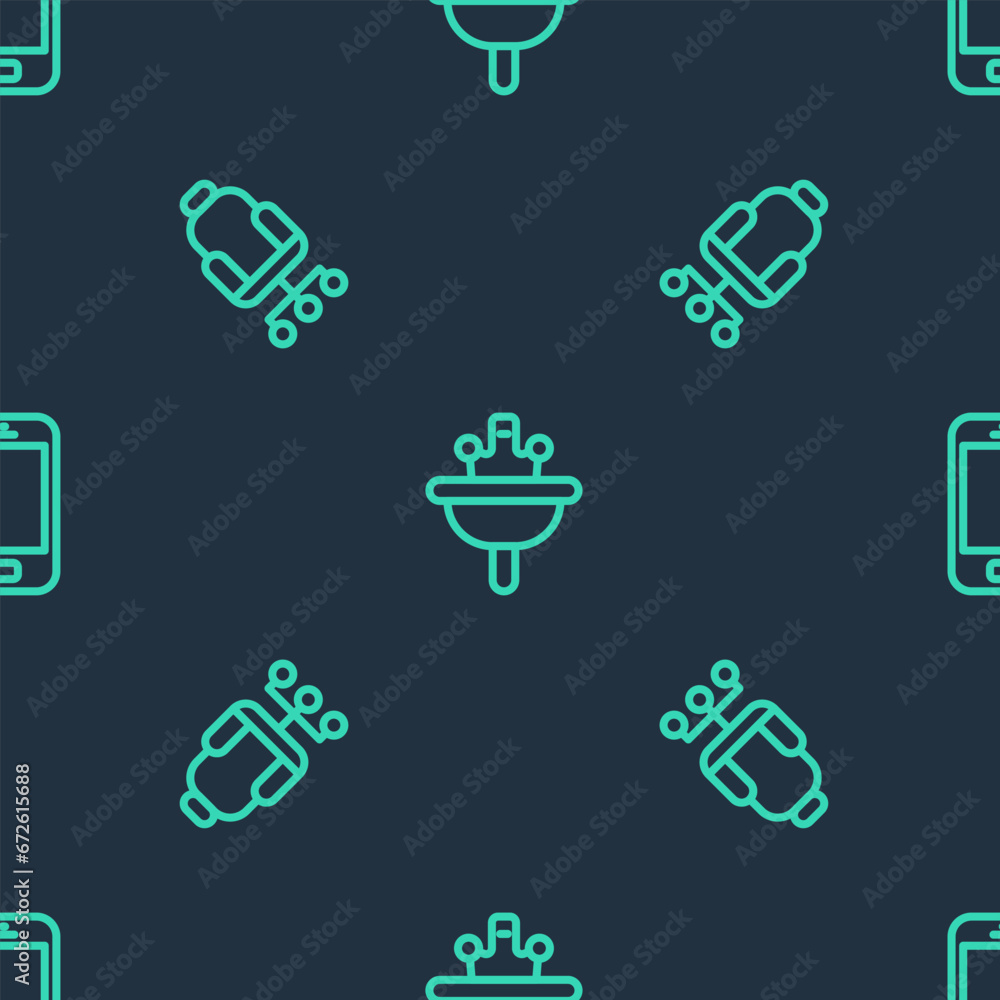 Canvas Prints Set line Washbasin, Office chair and Mobile phone on seamless pattern. Vector