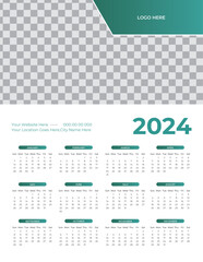 2024 new modern calendar design with green and golden color variation