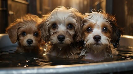 AI generated illustration of three dogs in a water tub
