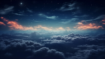 Obraz premium over clouds at night, starry sky