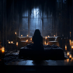Woman in the night with candles