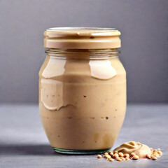  Jar of tasty tahini on light background. Created using generative AI tools