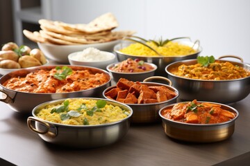 Indian ethnic food buffet on the table - obrazy, fototapety, plakaty