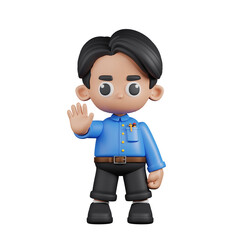 3d Character Teacher Doing The Stop Sign Pose. 3d render isolated on transparent backdrop.