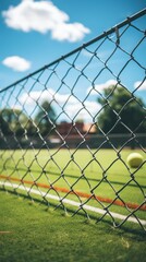 Obraz premium Chainlink wire mesh fence in front of the garden and lawn