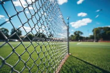 Chainlink wire mesh fence in front of the garden and lawn