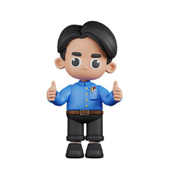 3d Character Teacher Giving A Thumb Up Pose. 3d render isolated on transparent backdrop.