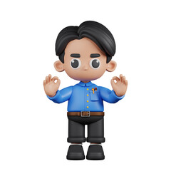 3d Character Teacher Giving Ok Hand Gesture Pose. 3d render isolated on transparent backdrop.