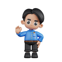 3d Character Teacher Giving Ok Sign Pose. 3d render isolated on transparent backdrop.