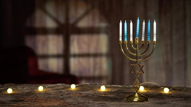 Candlestick For Hanukkah with shadows from window