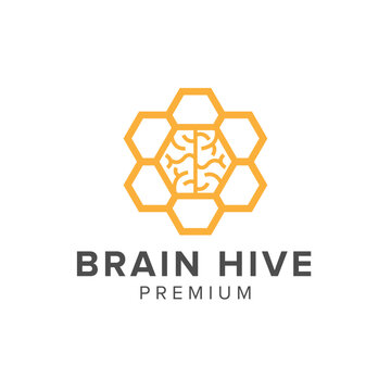 brain hive logo vector icon illustration