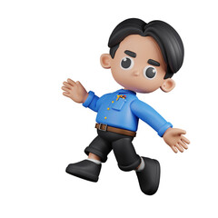 3d Character Teacher Happy Jumping Pose. 3d render isolated on transparent backdrop.