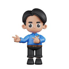 3d Character Teacher Pointing Fingers In Direction Pose. 3d render isolated on transparent backdrop.