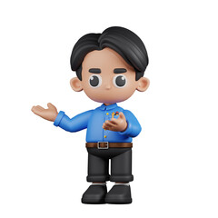 3d Character Teacher Presenting Pose. 3d render isolated on transparent backdrop.