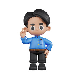 3d Character Teacher Pointing Up Pose. 3d render isolated on transparent backdrop.