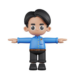 3d Character Teacher T Pose Pose. 3d render isolated on transparent backdrop.