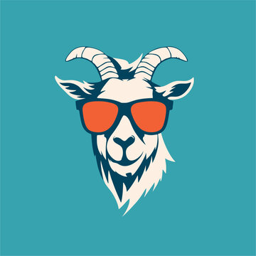 Vector of goat head wearing sunglasses on blue background. Wild Animals. vector illustration.