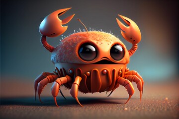 AI generated illustration of an adorable cartoon crab holding its claws up - obrazy, fototapety, plakaty