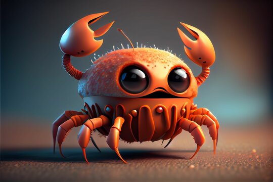 AI generated illustration of an adorable cartoon crab holding its claws up
