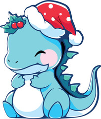 Cute cartoon Dinosaur wearing Santa hat, Christmas Dinosaur, New Year Dinosaur