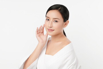 Beautiful young asian woman with clean fresh skin on white background, Face care, Facial treatment, Cosmetology, beauty and spa, Asian women portrait.