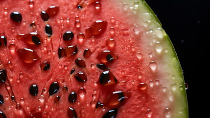 FRESH WATERMELON SLICE CLOSE-UP, MACRO, HORIZONTAL IMAGE. legal AI